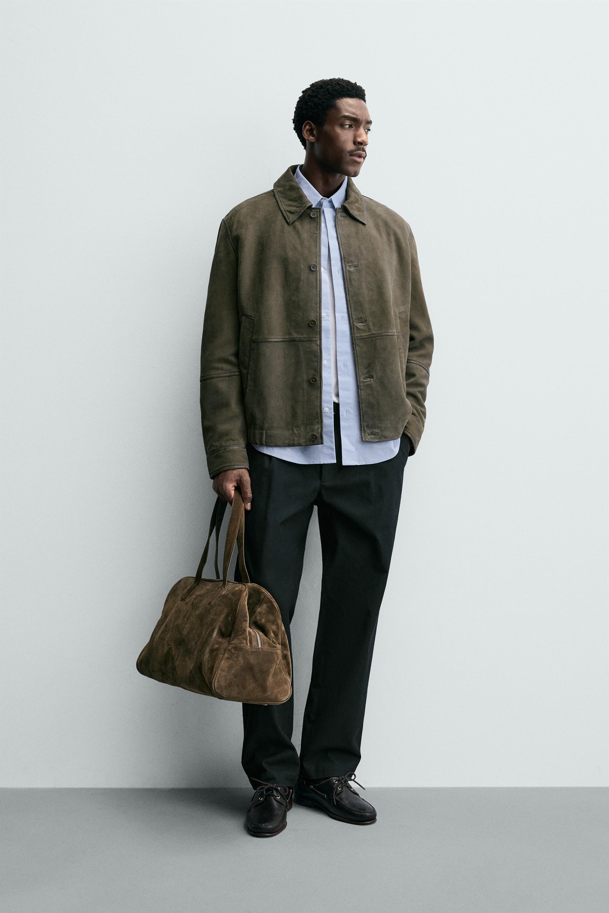 BLOUSON EN CUIR EFFET DAIM